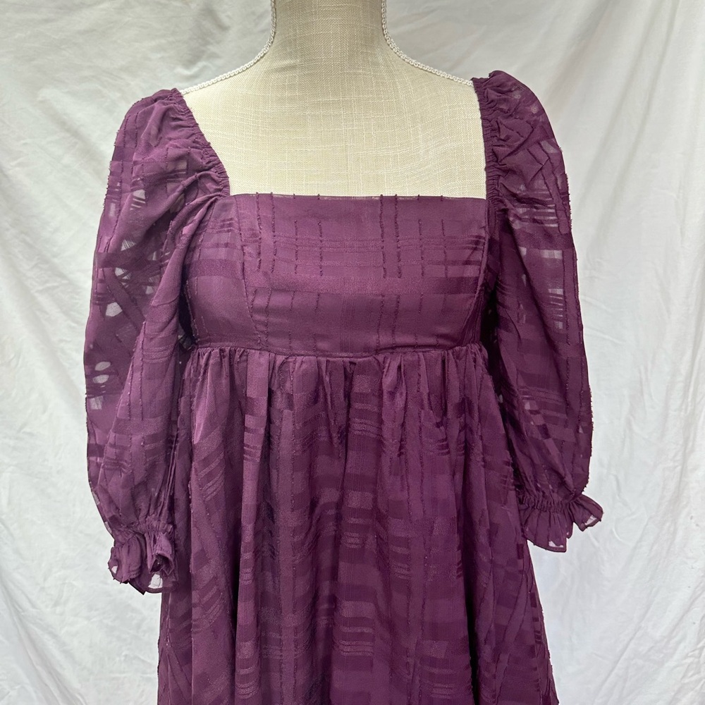 Storia Monochromatic Plaid Baby Doll Mini Purple Dress Size Small - Picture 7 of 14